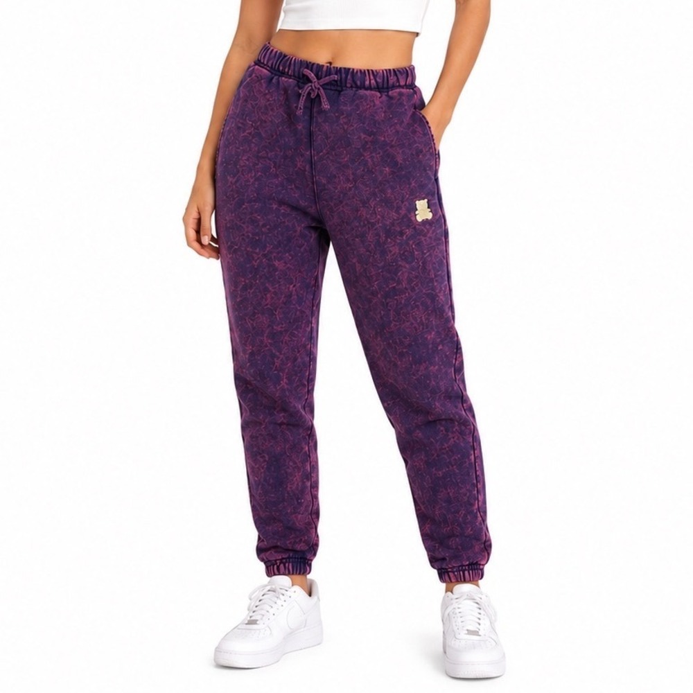 Teddy Fresh Purple Acid Wash Sweatpants XS Cotton Joggers Logo Fleece Pants